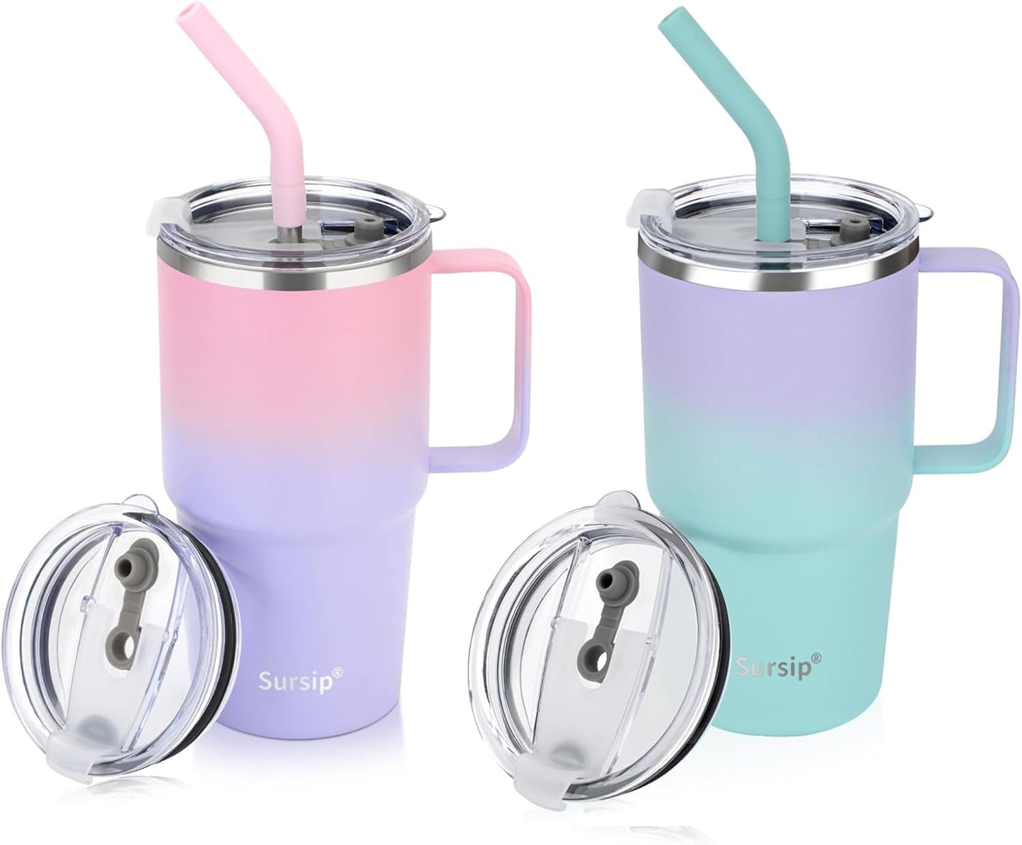 Sursip Kids Insulated Cup 24 oz with Handle and Straw Set