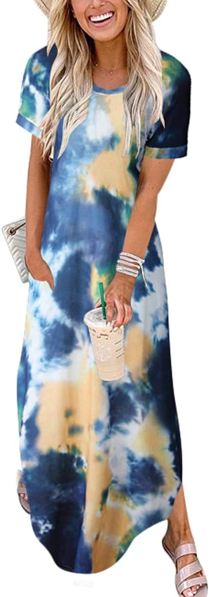 Womens Summer Maxi Dress Casual Loose T Shirt Vacation Sundress