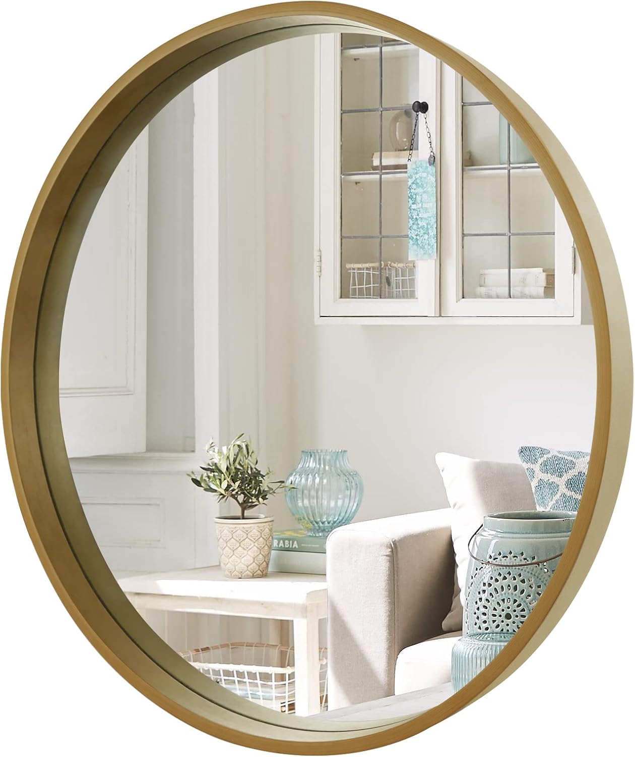 WallBeyond Round Mirror with Wood Frame for Home Decor