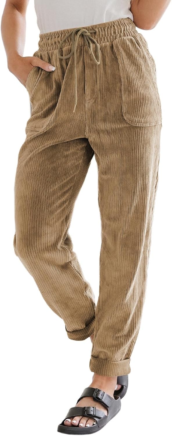 EVALESS Corduroy Pants for Women - Comfy High Waist Trousers