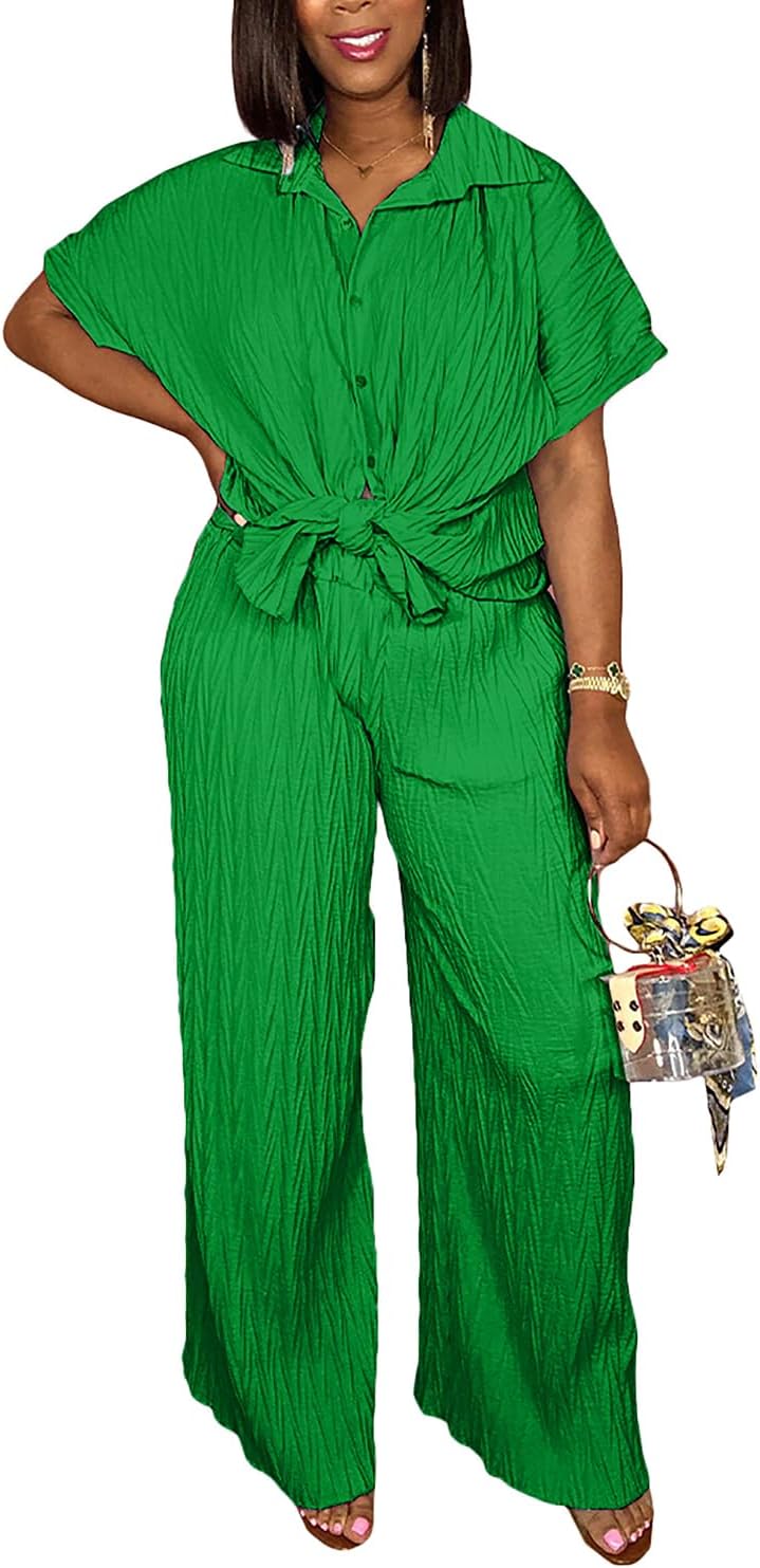Casual Two Piece Set for Women - Stylish Button Down Shirt