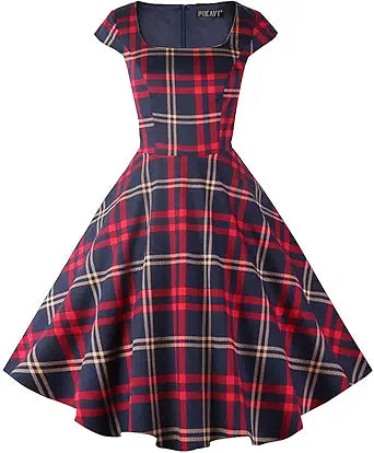 PUKAVT Women's 1950 Retro Swing Dress with Pockets 2X