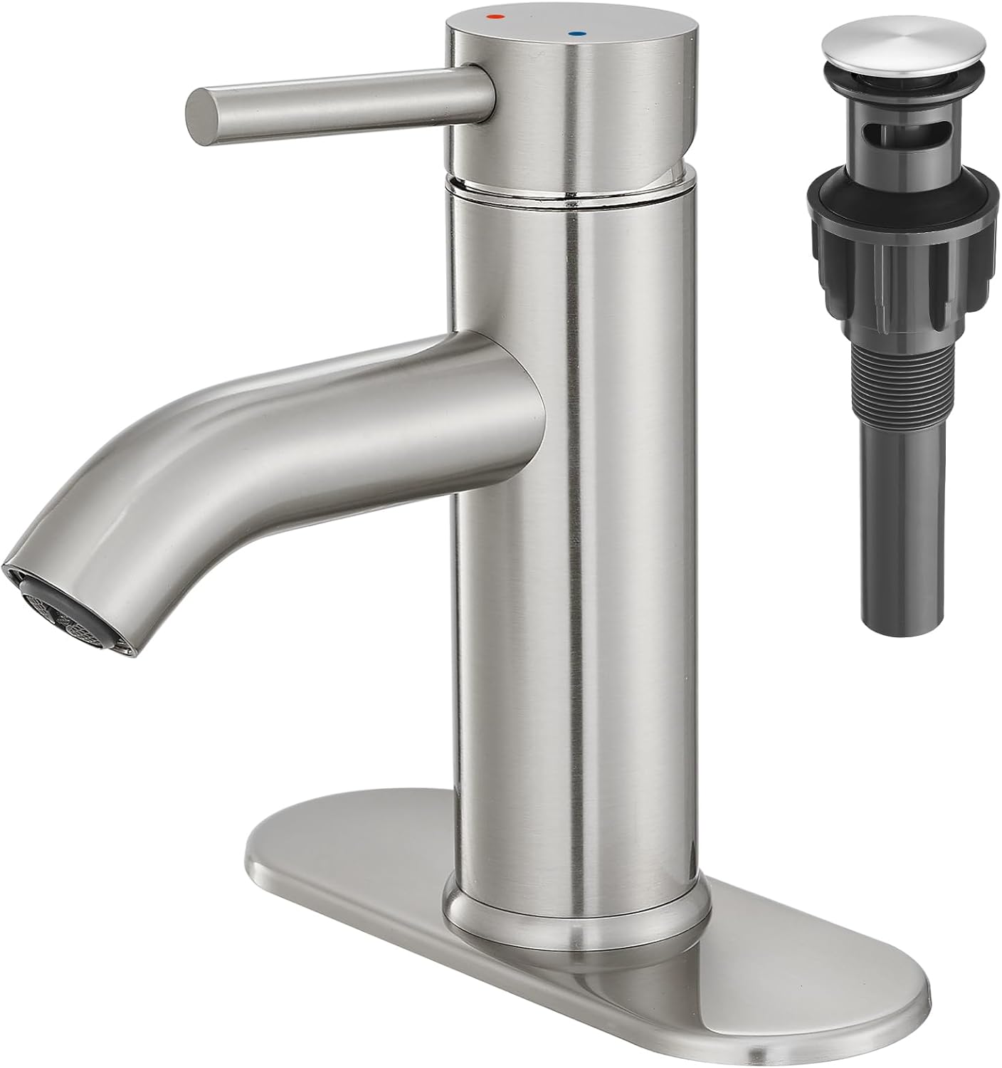 Brushed Nickel Bathroom Faucet with Pop-up Drain for Sinks