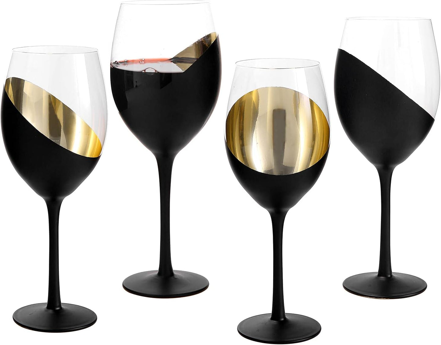 Set of 4 Matte Black & Gold Wine Glasses for Elegant Events