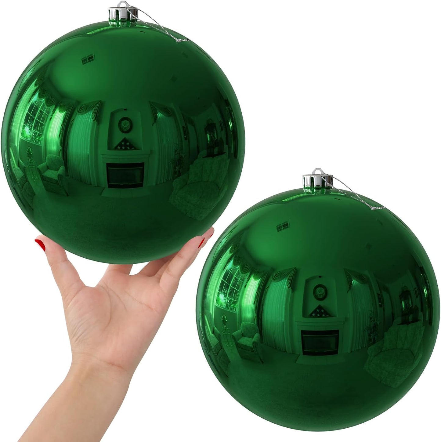Emerald Green 8.0 in Extra Large Christmas Ornaments Set of 2