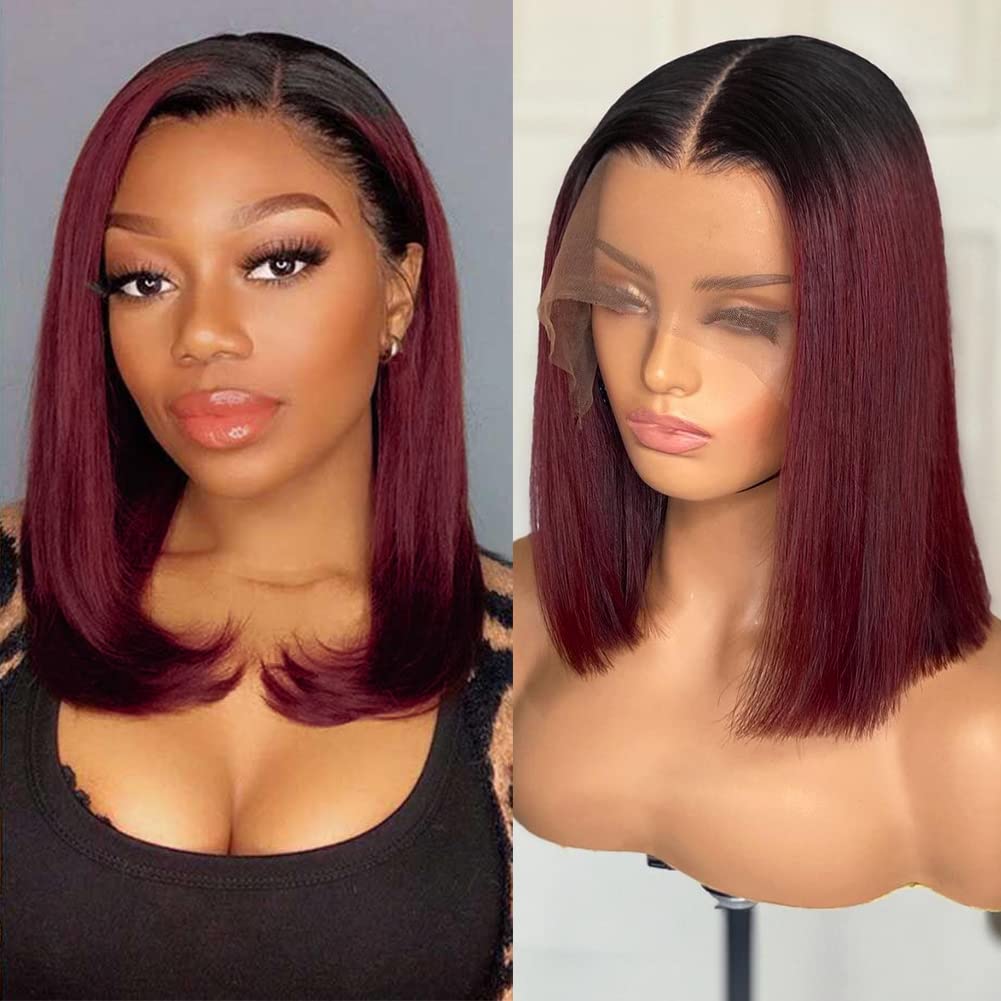 1B Burgundy Bob Wig Human Hair 13x4 Lace Front for Women
