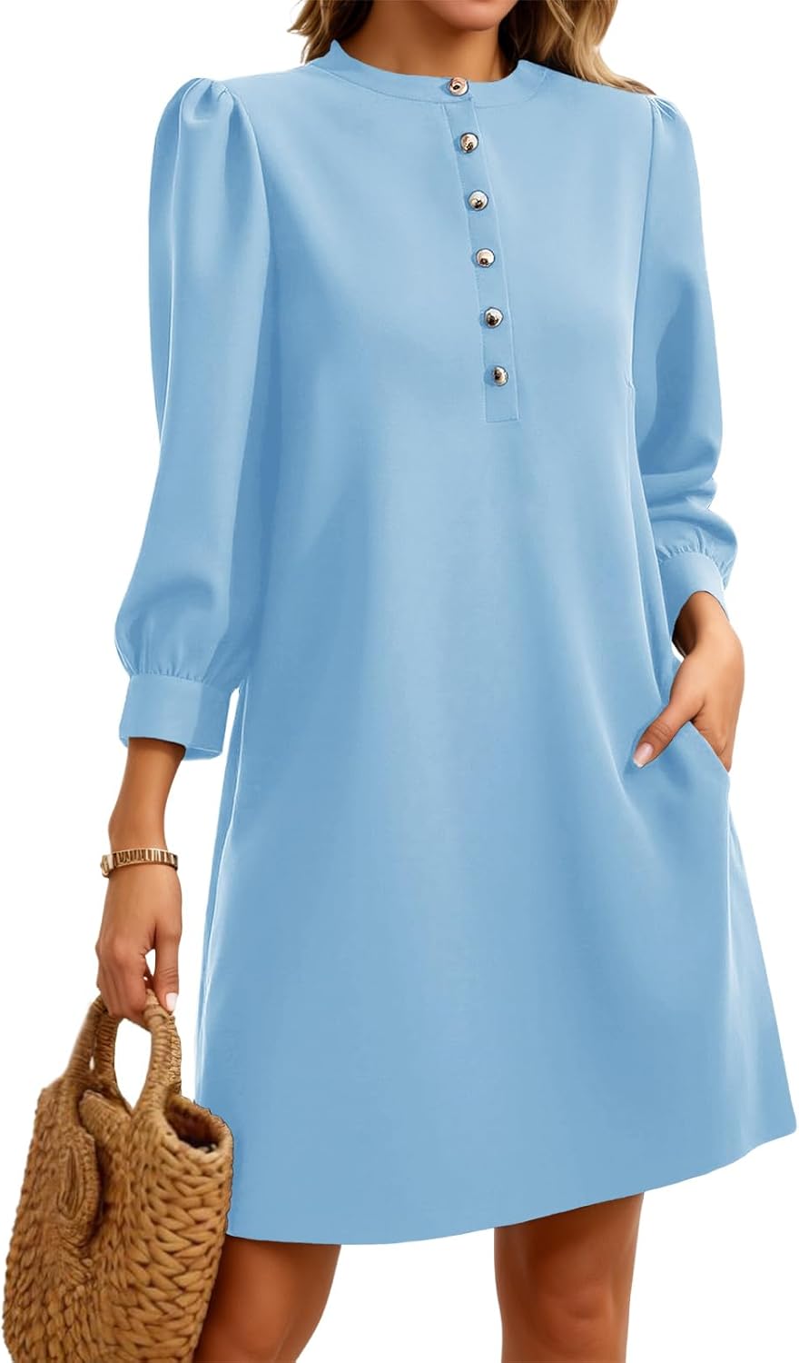 Wenrine Womens 3/4 Puff Sleeve Mini Dress for Every Occasion