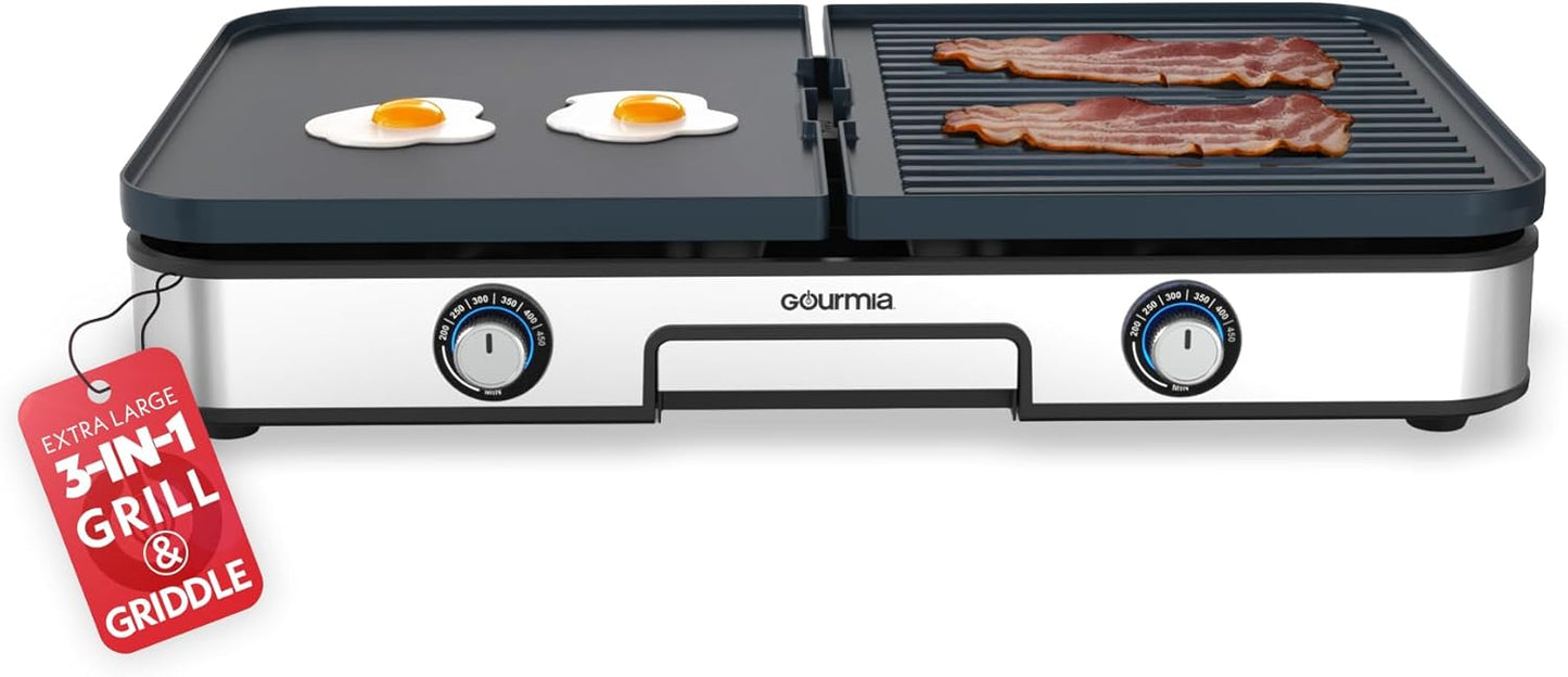 Gourmia 3-in-1 Indoor Grill/Griddle Combo for Versatile Cooking