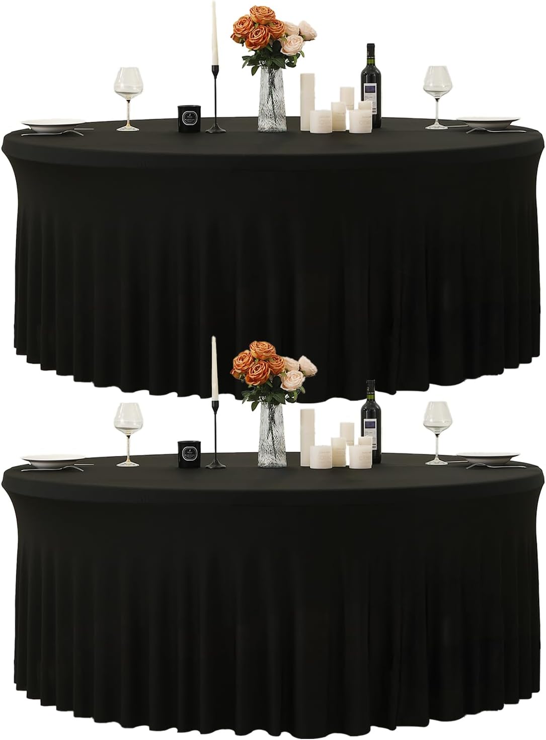 120 Inch Black Tablecloths for 5FT Round Tables - 2 Pack