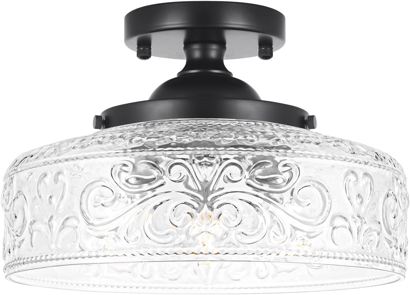Vintage Matte Black 3-Light Semi Flush Mount Ceiling Light Fixture