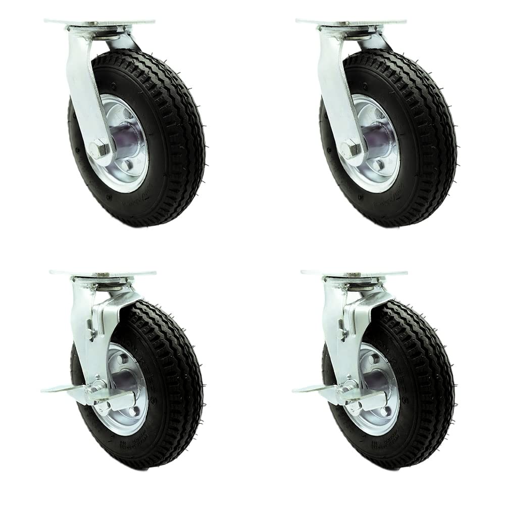 8 Inch Swivel Pneumatic Casters Set of 4 - Heavy Duty Wheels