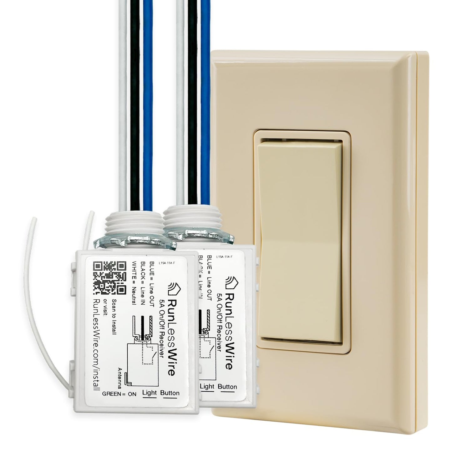 RunLessWire 2 Fixture Battery-Free Wireless Light Switch Kit