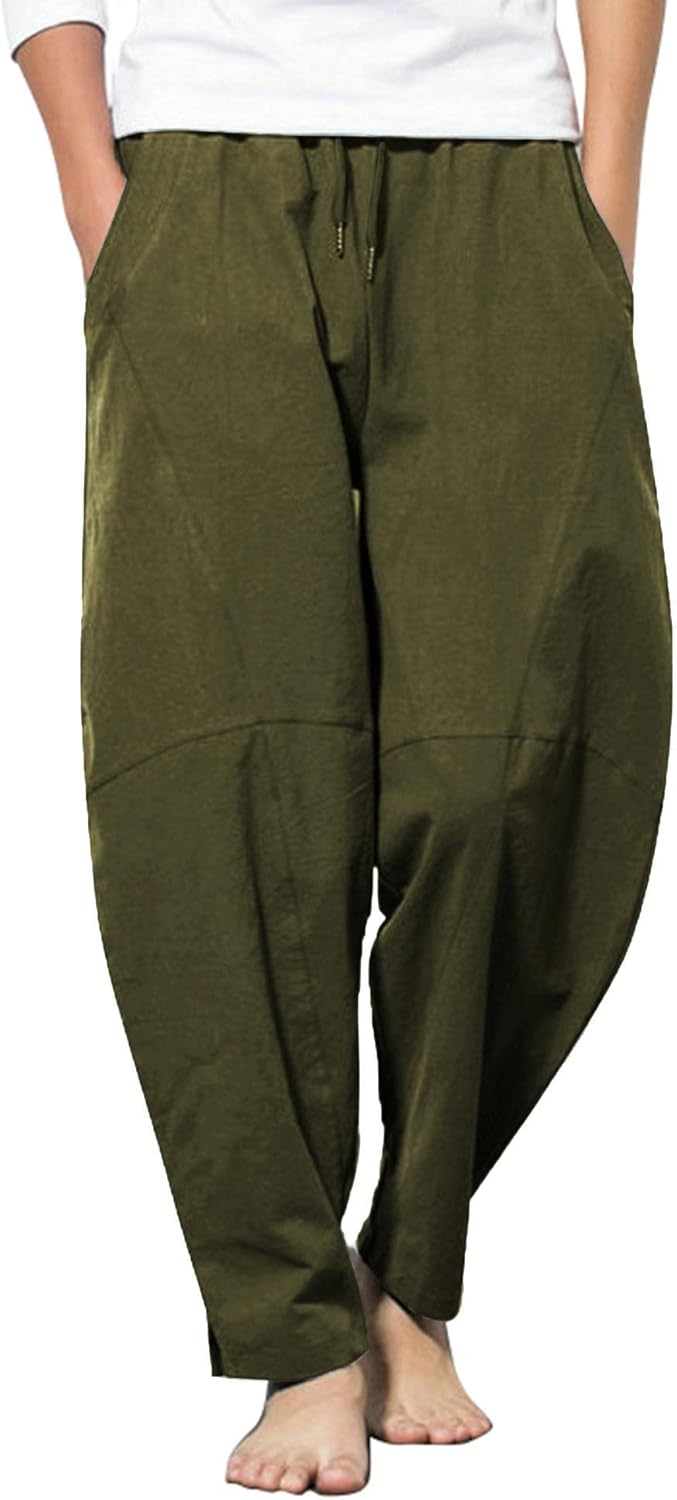 COOFANDY Men's Linen Harem Drawstring Pants for Summer Comfort