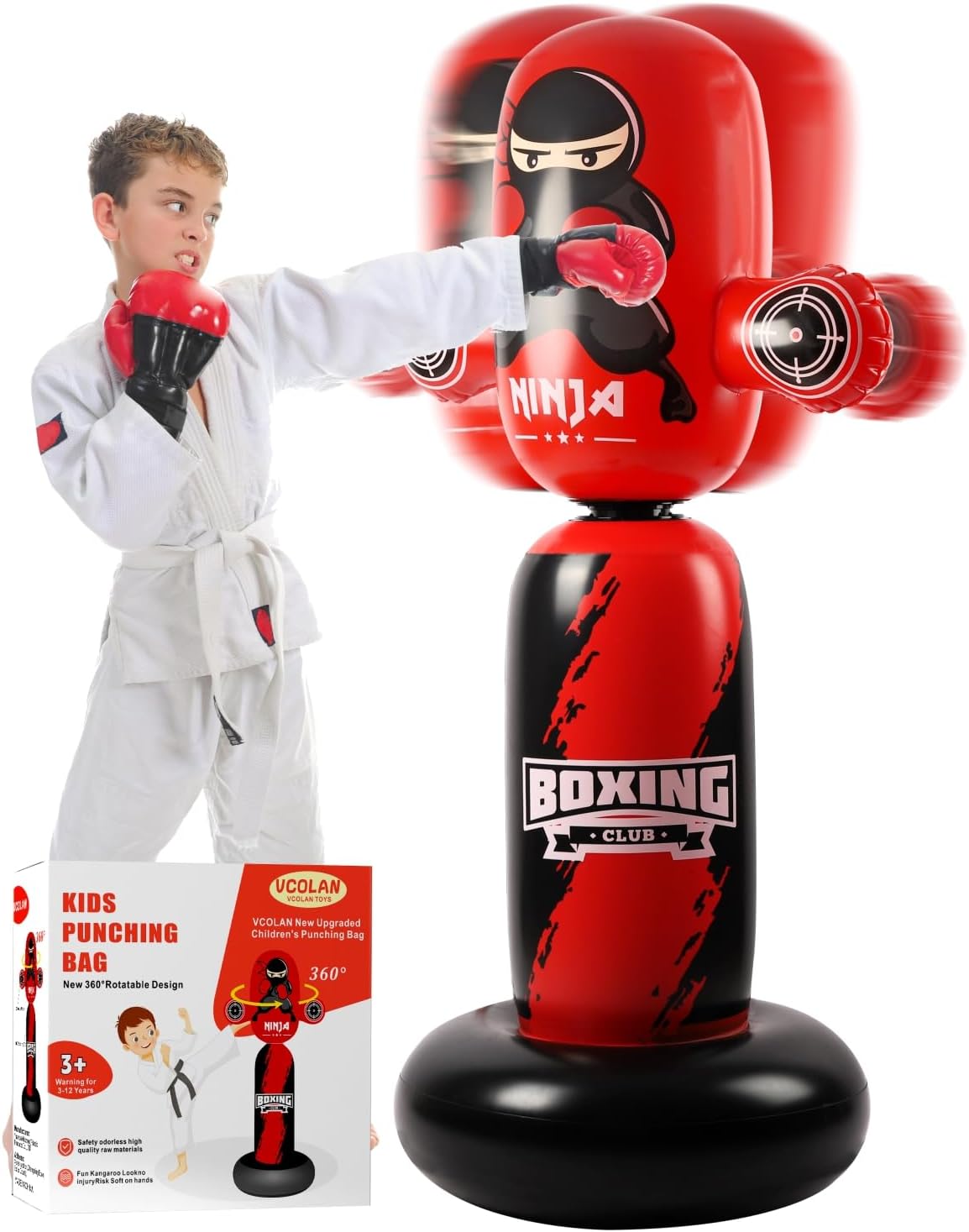 Punching Bag for Kids - Upgraded 360 Rotating Inflatable Toy