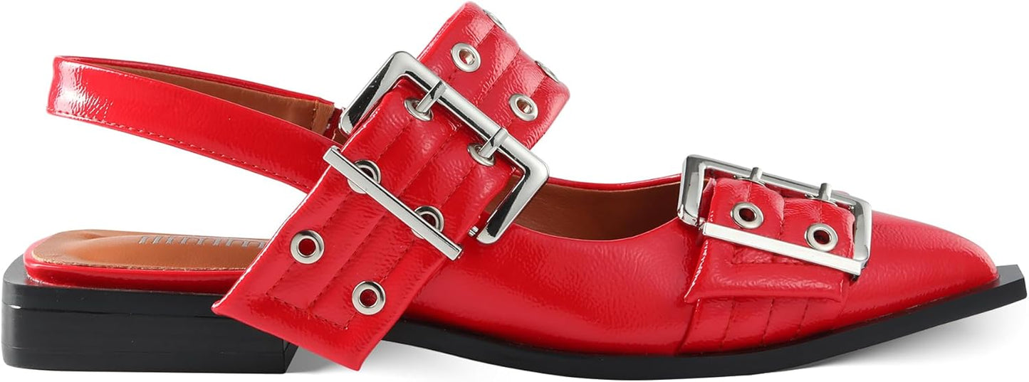 Buckle Ballet Flats Shoes for Women - Stylish Pointed Toe Slingbacks
