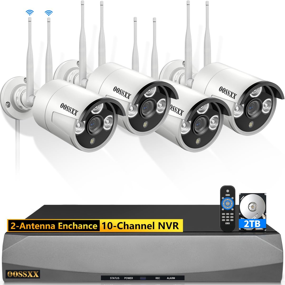 2K Security Camera System 2TB HDD, 4 WiFi Cameras, Night Vision