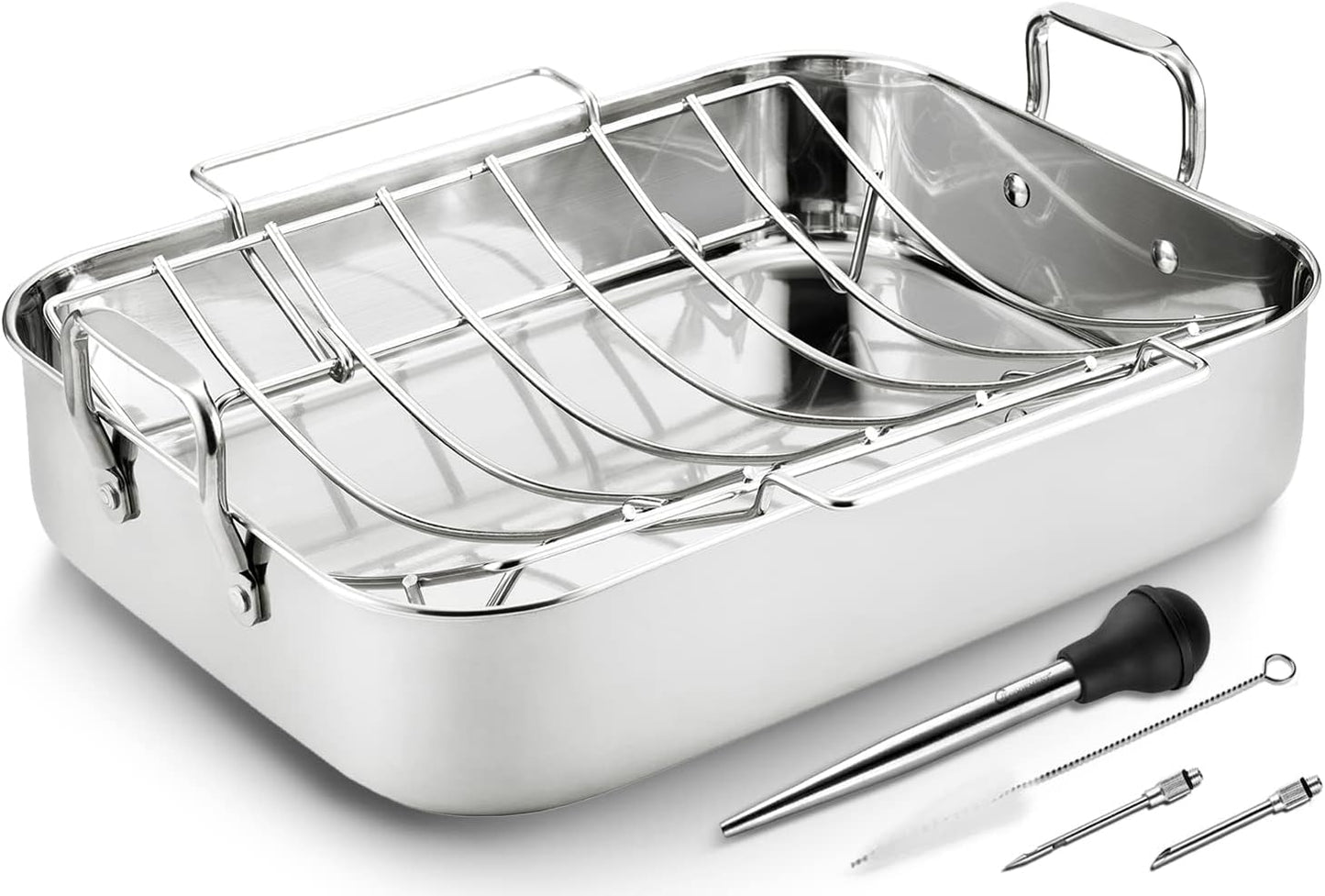 JY COOKMENT 16.5 Inch Stainless Steel Roasting Pan with Rack