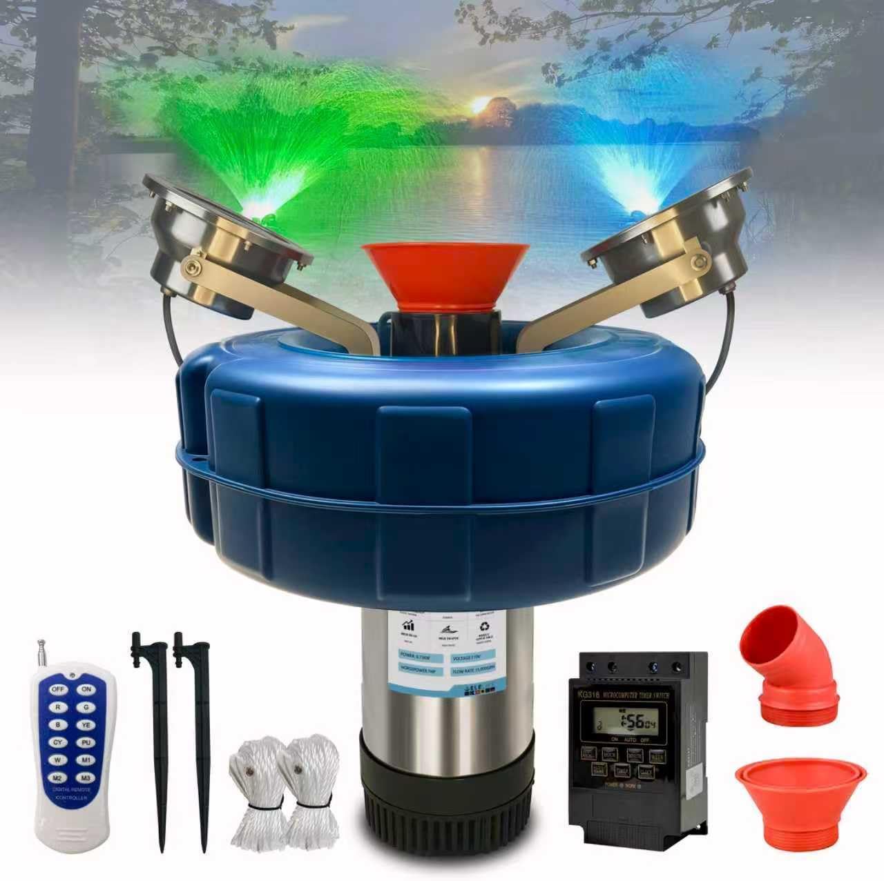 RGB LED Pond Fountain Aerator 750W with Color-Changing Lights