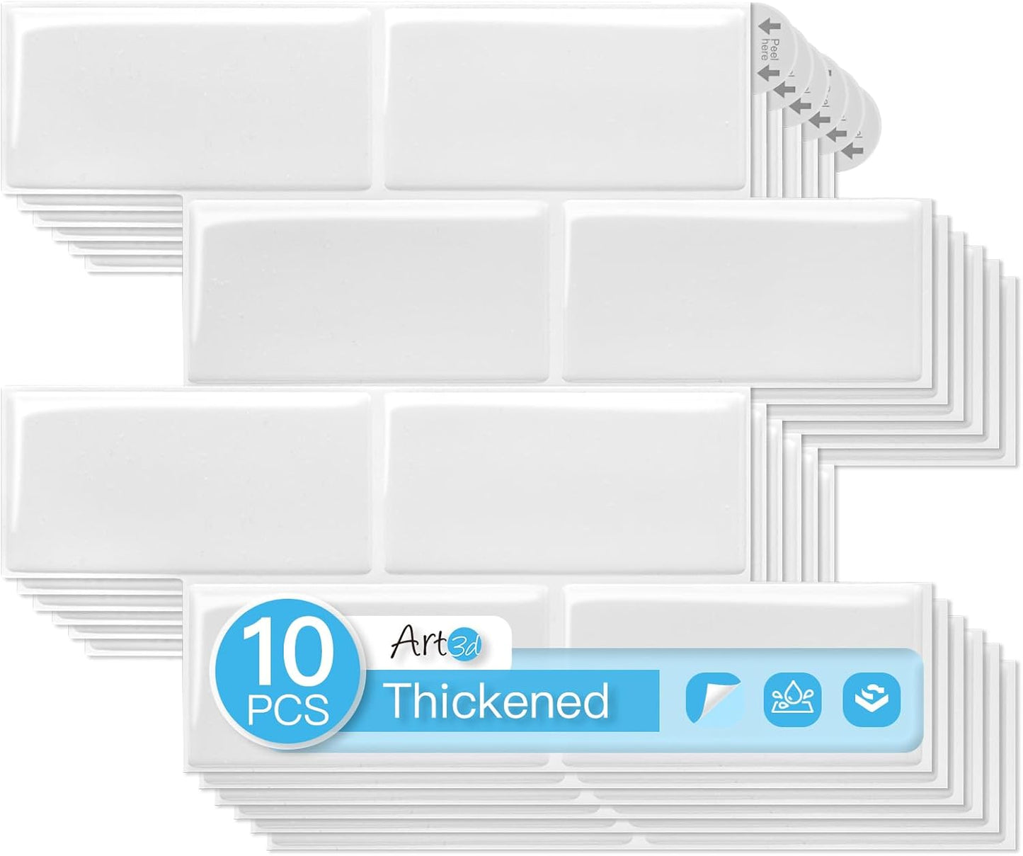 Art3d 10-Pack Heavy-Duty Peel and Stick Backsplash Tiles