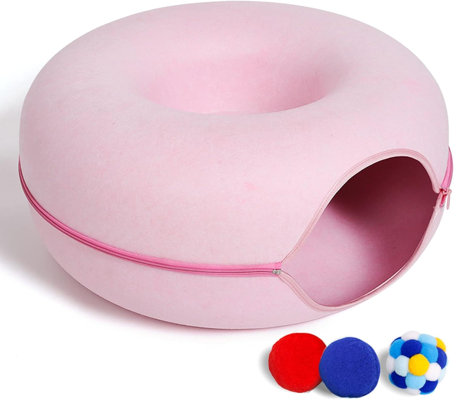 Large Cat Tunnel Bed with Toys for Indoor Cats Up to 30 Lbs