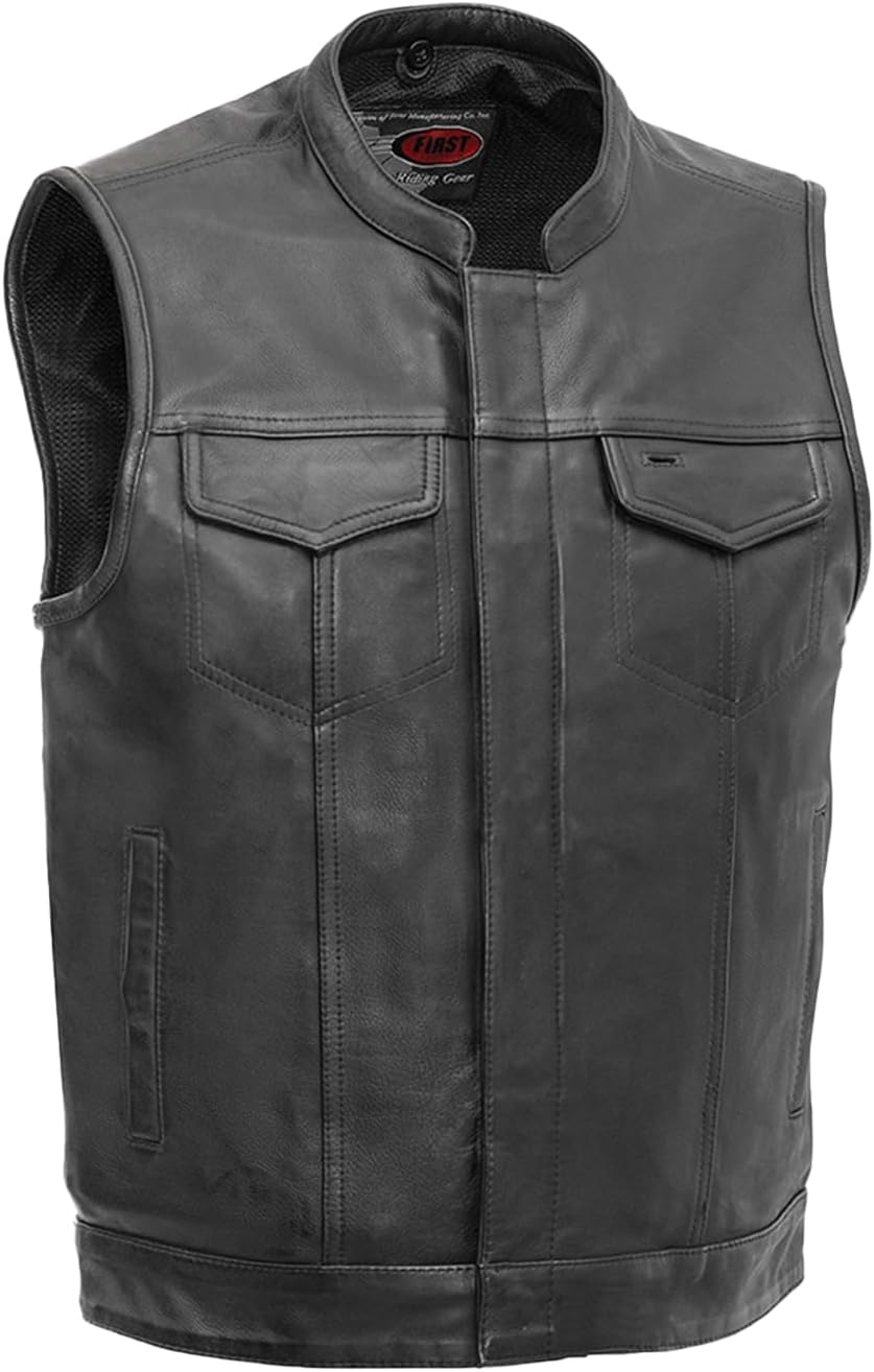 Sharp Shooter Men's Motorcycle Leather Vest for Stylish Riders