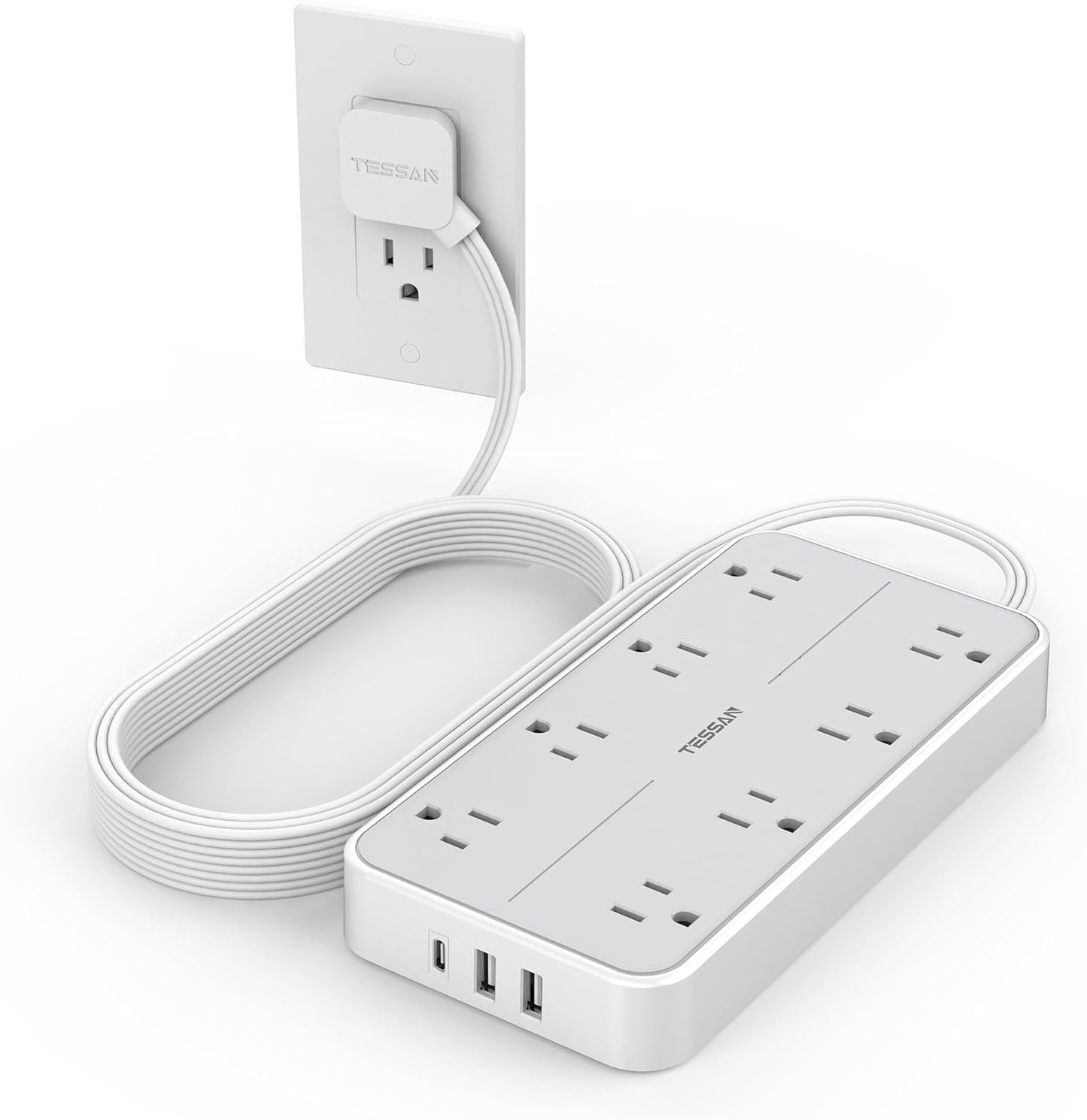 TESSAN 8-Outlet Surge Protector + USB Charging Station