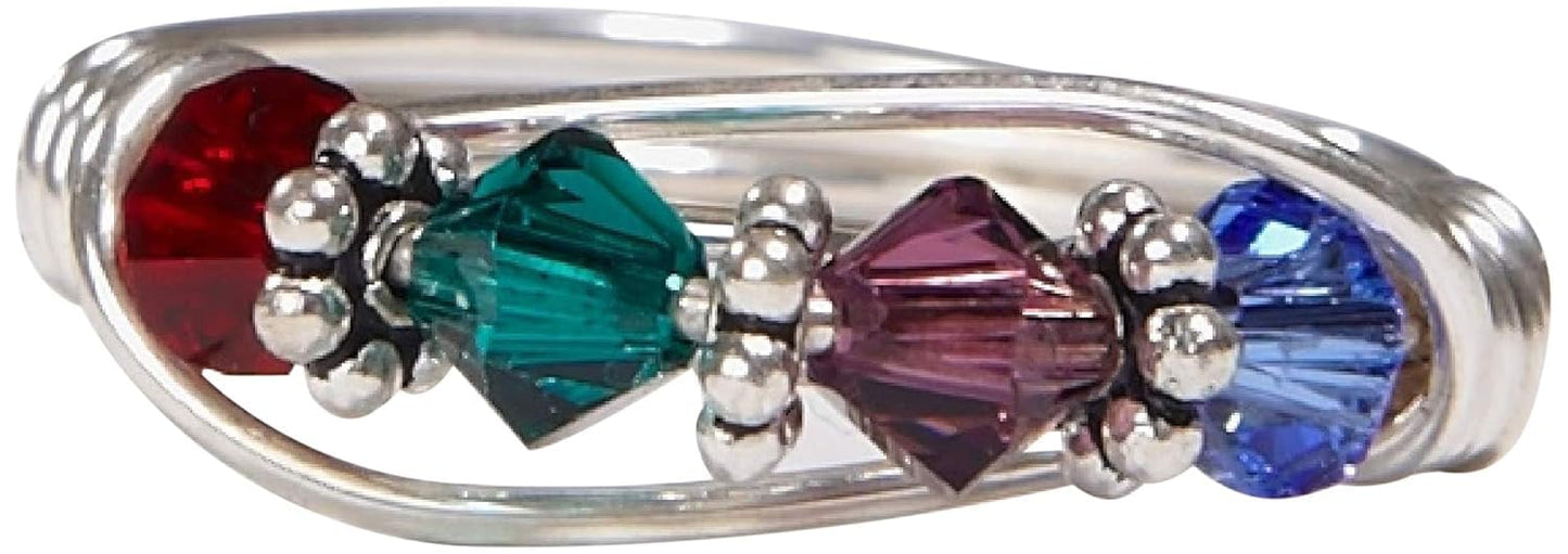 Personalized Sterling Silver Mother's Birthstone Ring for Mom