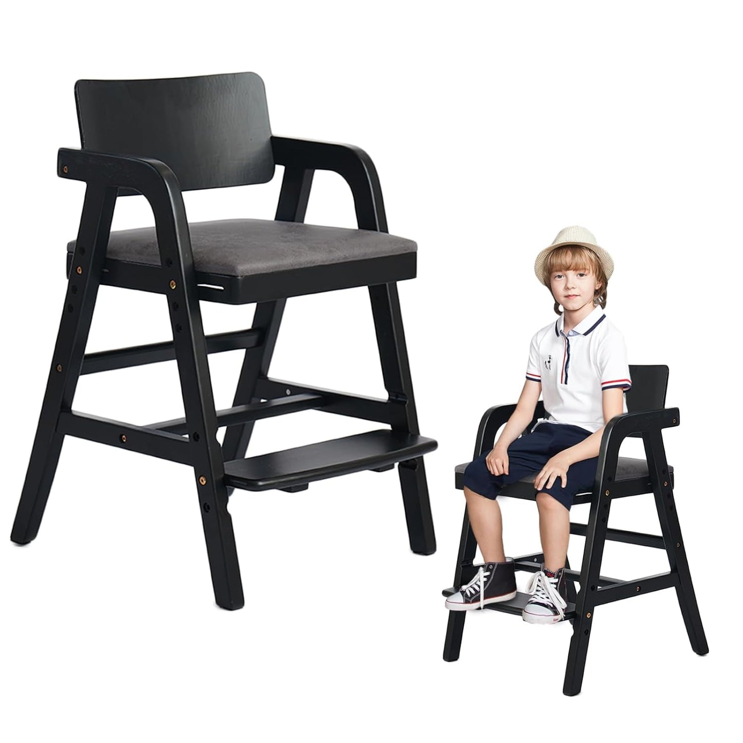 Solid Wood High Chair for Toddlers - Safe and Adjustable Design