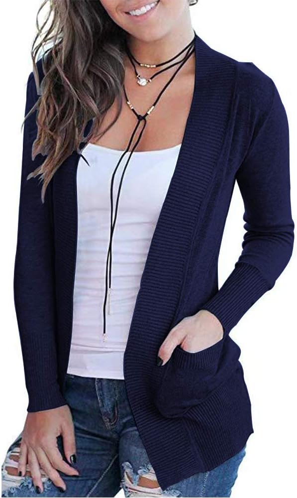 VOIANLIMO Women's Open Front Casual Long Sleeve Cardigan