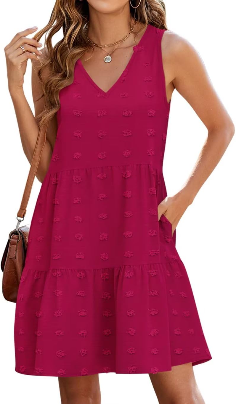 QACOHU Women's Summer Sleeveless V Neck Mini Dress with Pockets