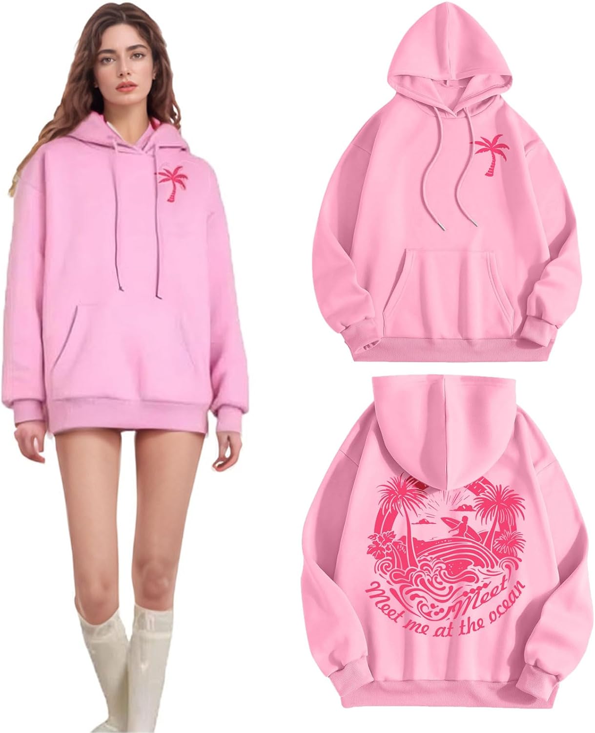 Pink Pom Puff Hoodie - Stylish, Cute & Cozy for Teens