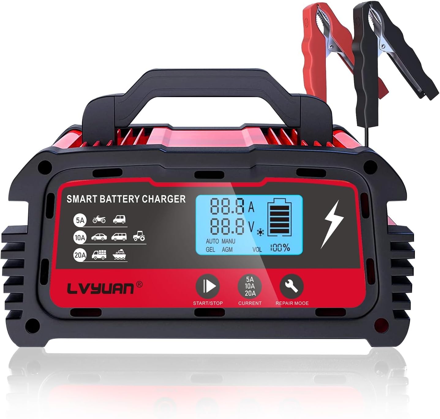 LVYUAN Smart Car Battery Charger - 20A Fast Charging