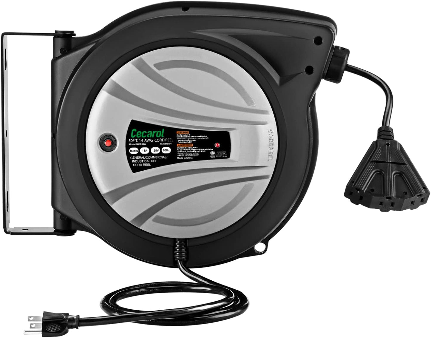 Cecarol Extension Cord Reel 50FT with Triple Tap and Breaker