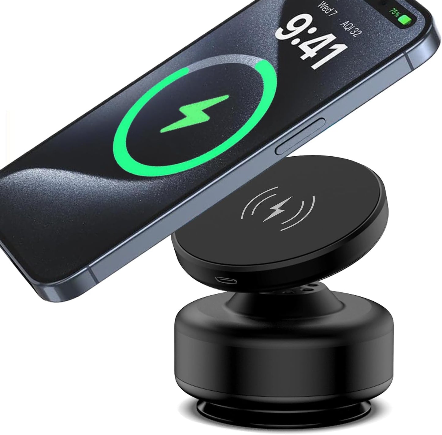 360 Rotatable Wireless Charger Phone Mount - Strong Suction, Universal Compatibility