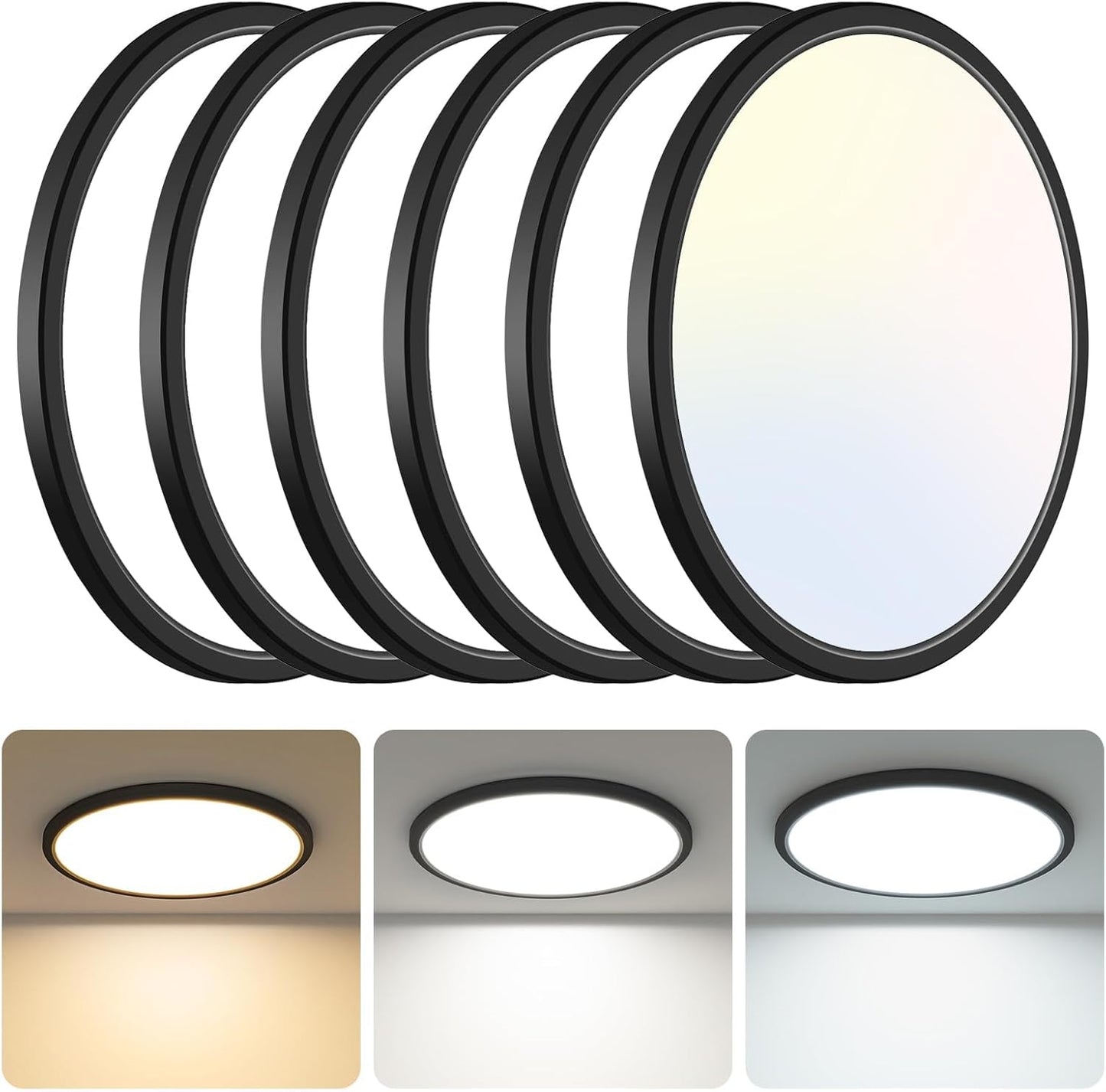 Ultra-Slim 13 Inch Black Flush Mount Ceiling Light Fixture