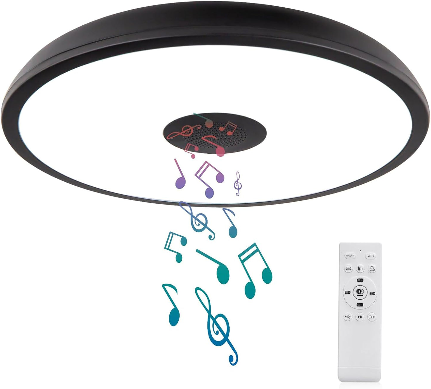 Black Waterproof LED Flush Mount Ceiling Light with Speaker
