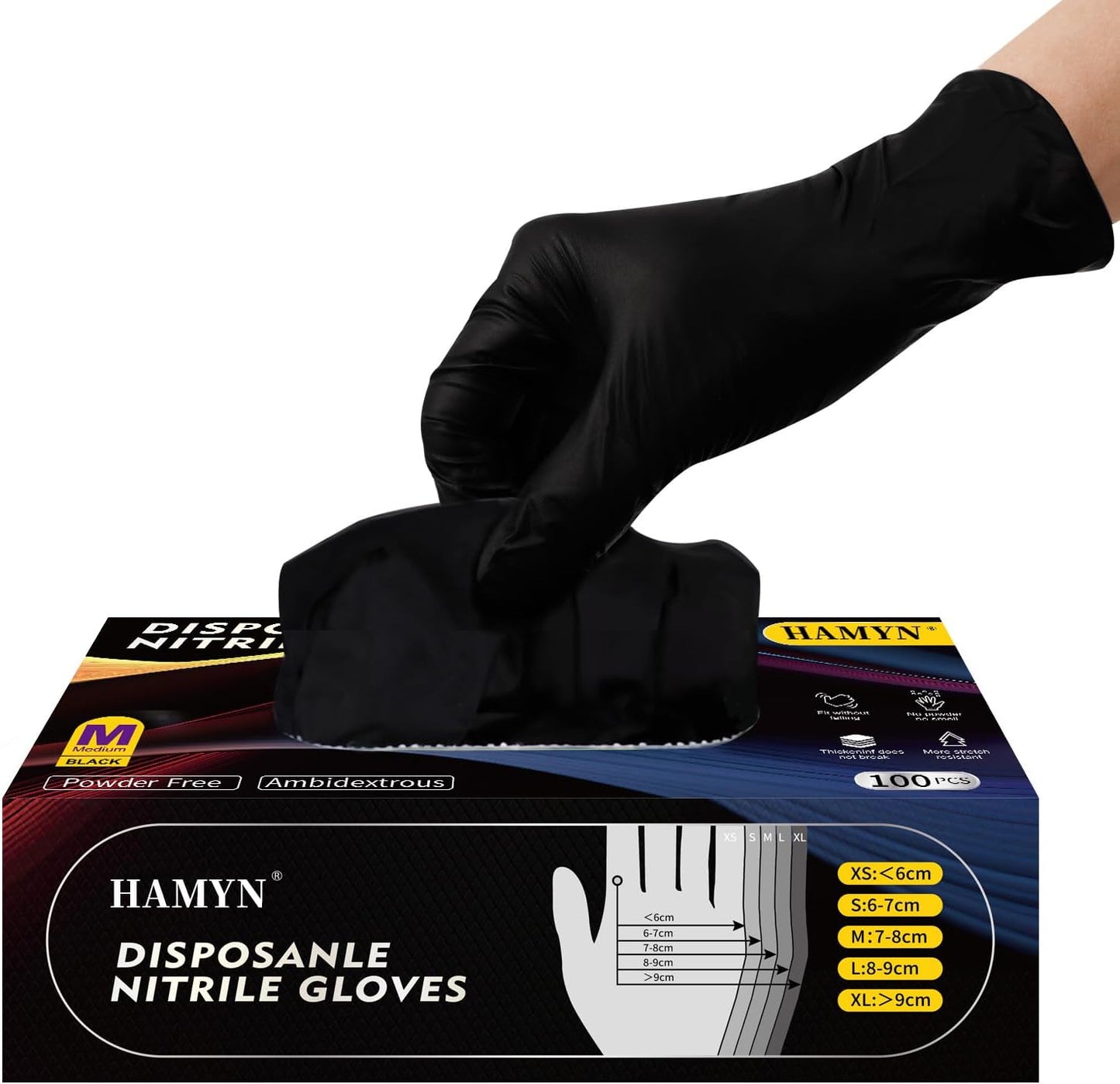 Chemical-Resistant Black Nitrile Gloves for Work & Cleaning, Large, 100 Pcs
