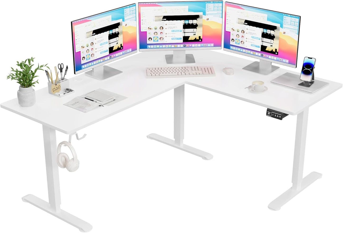 Furmax L Shaped Standing Desk Adjustable 63 x 55 Inch Corner Desk