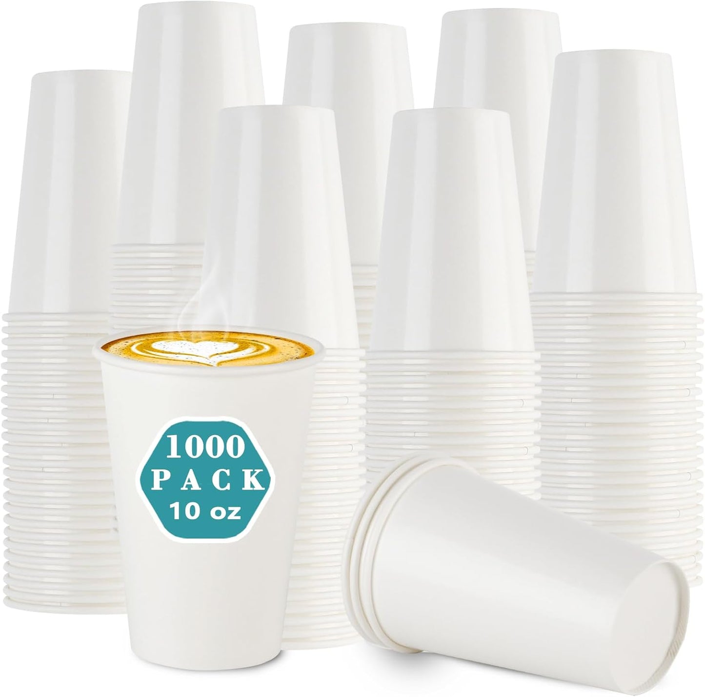 1000 Pack 10oz Paper Coffee Cups - Hot & Cold Drinks, White, Bulk for Office & Parties