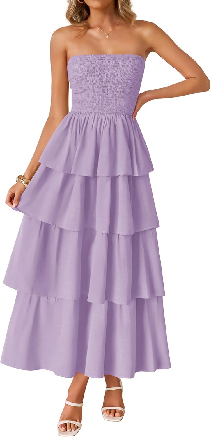ZESICA Womens Summer Boho Strapless Maxi Dress for Every Occasion