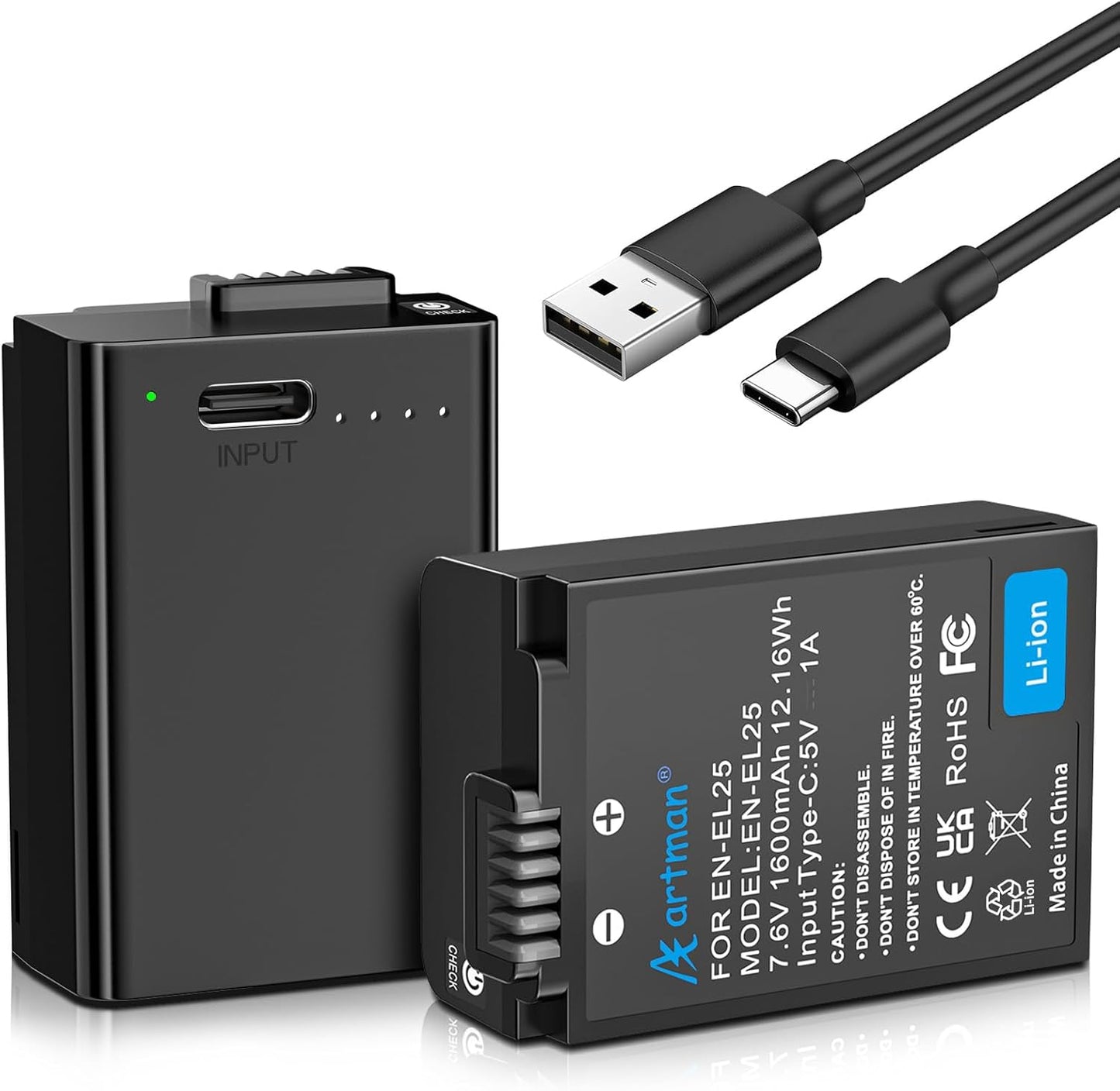 Artman EN-EL25 Battery 1600mAh 2-Pack for Nikon Cameras