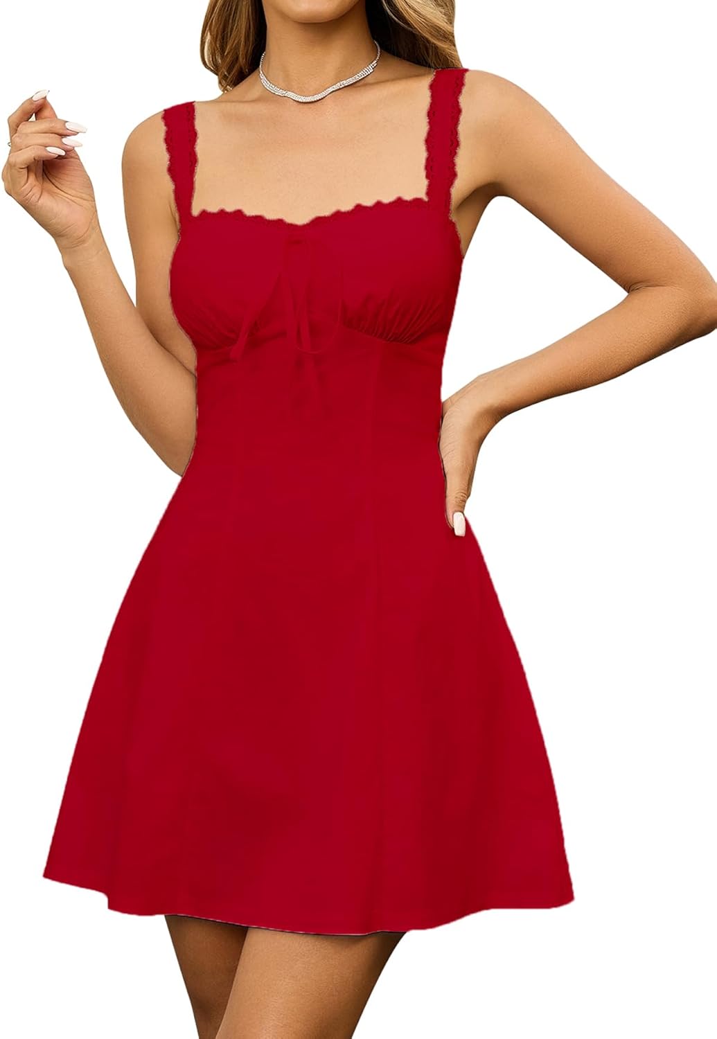 KUTUMAI Lace Square Neck Mini Dress for Summer 2025 Events