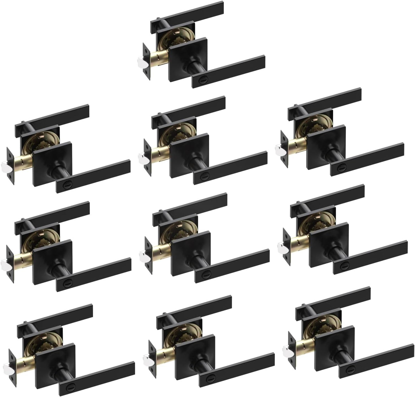 10 Pack Matte Black Door Handles - Keyless Privacy Door Levers