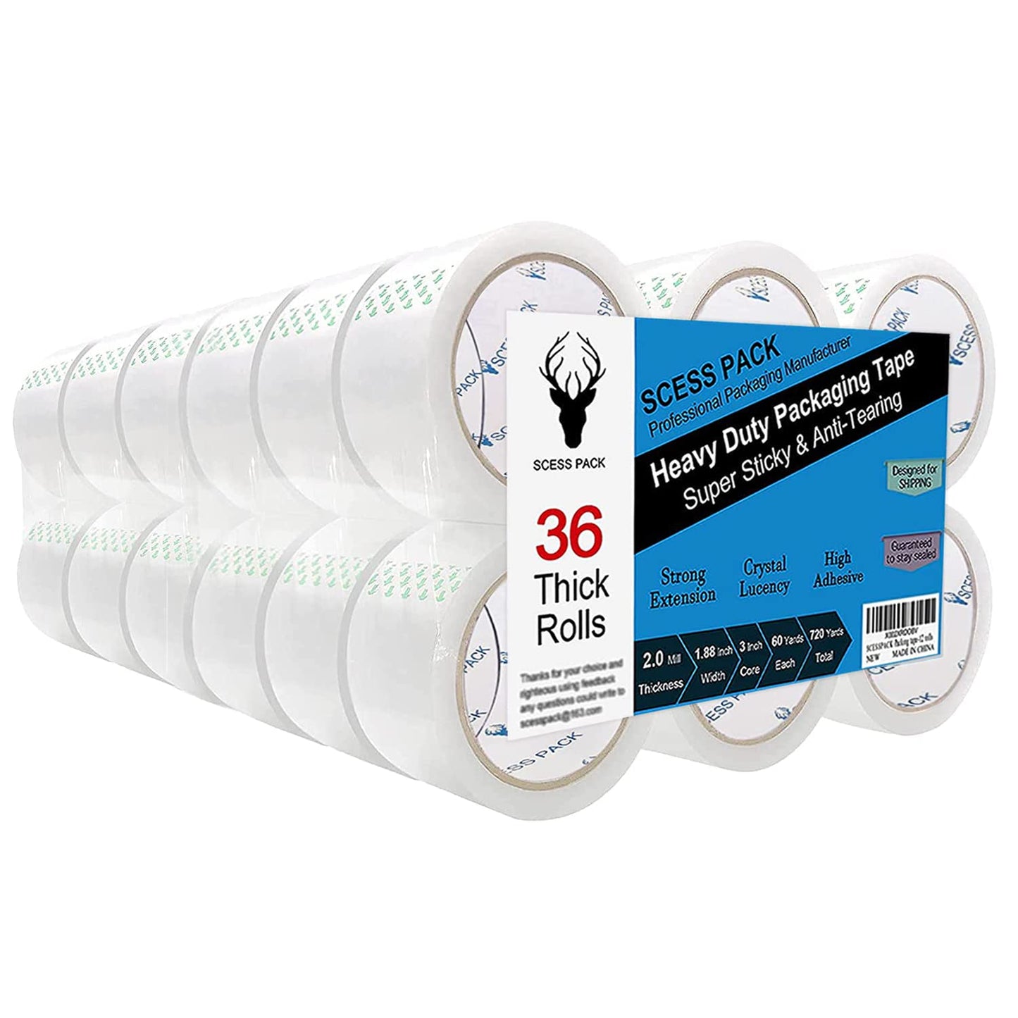 Clear Packing Tape for Shipping and Moving - 36 Rolls 1.88 in