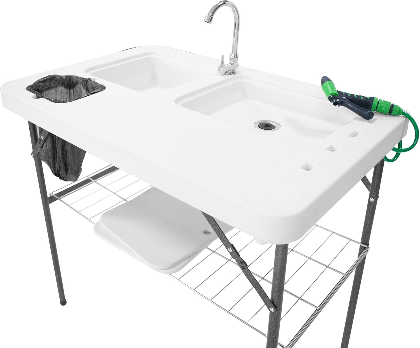 Portable Folding Fish Cleaning Table with Double Sink Design