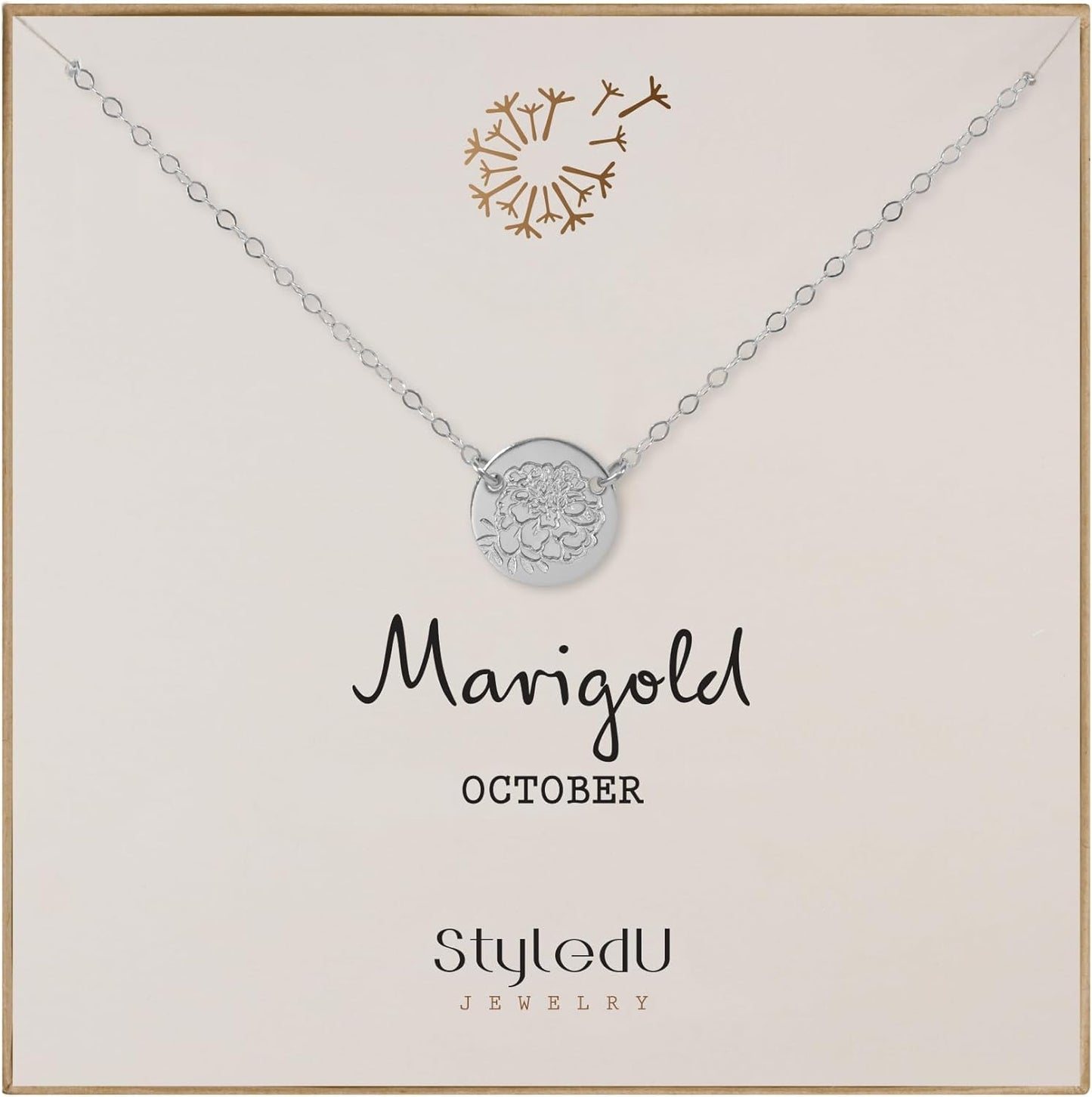 Birth Flower Necklace for Women - Personalized Marigold Pendant