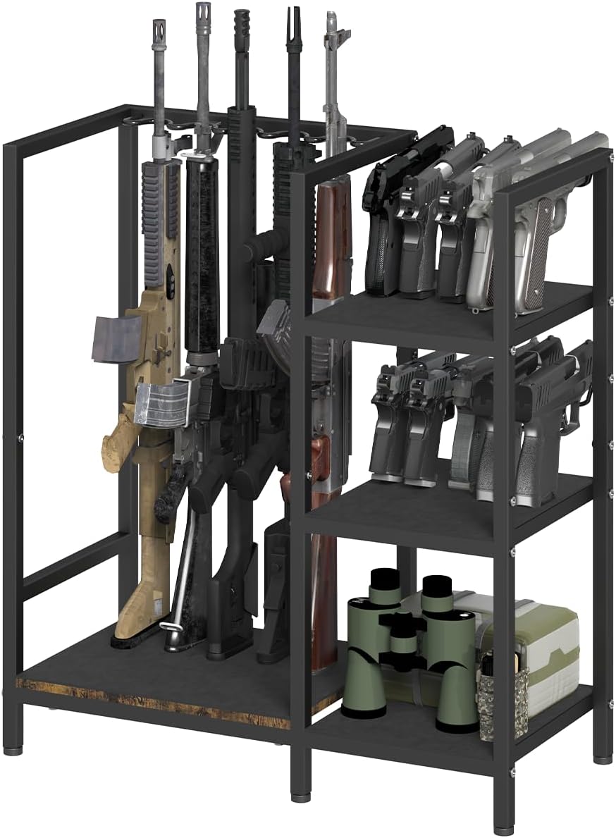Floor Standing Rifle Stand with Pistol Shelves for Storage