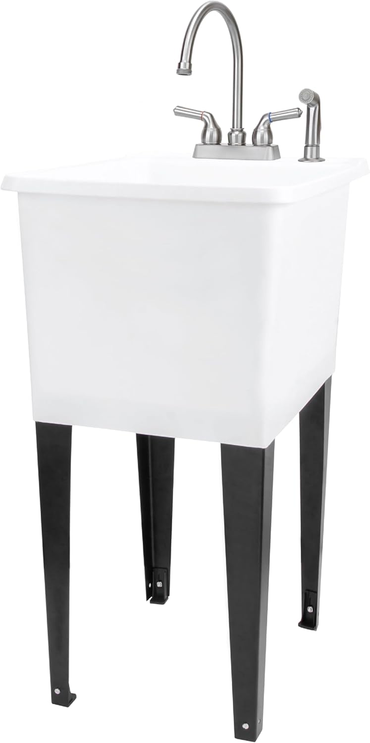 White Space Saver Utility Sink with Gooseneck Faucet and Sprayer