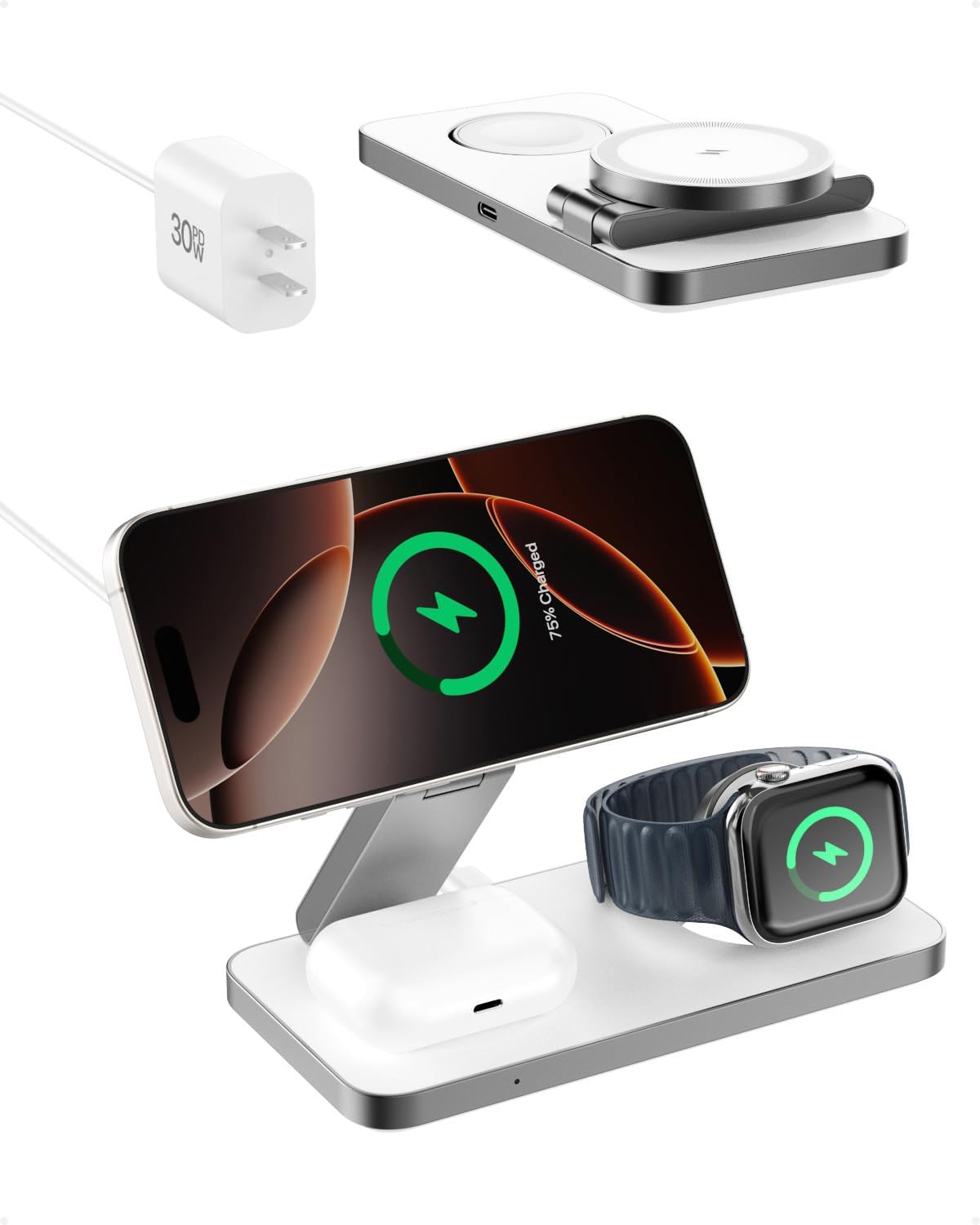 3 in 1 Wireless Charging Station for iPhone, Apple Watch, AirPods