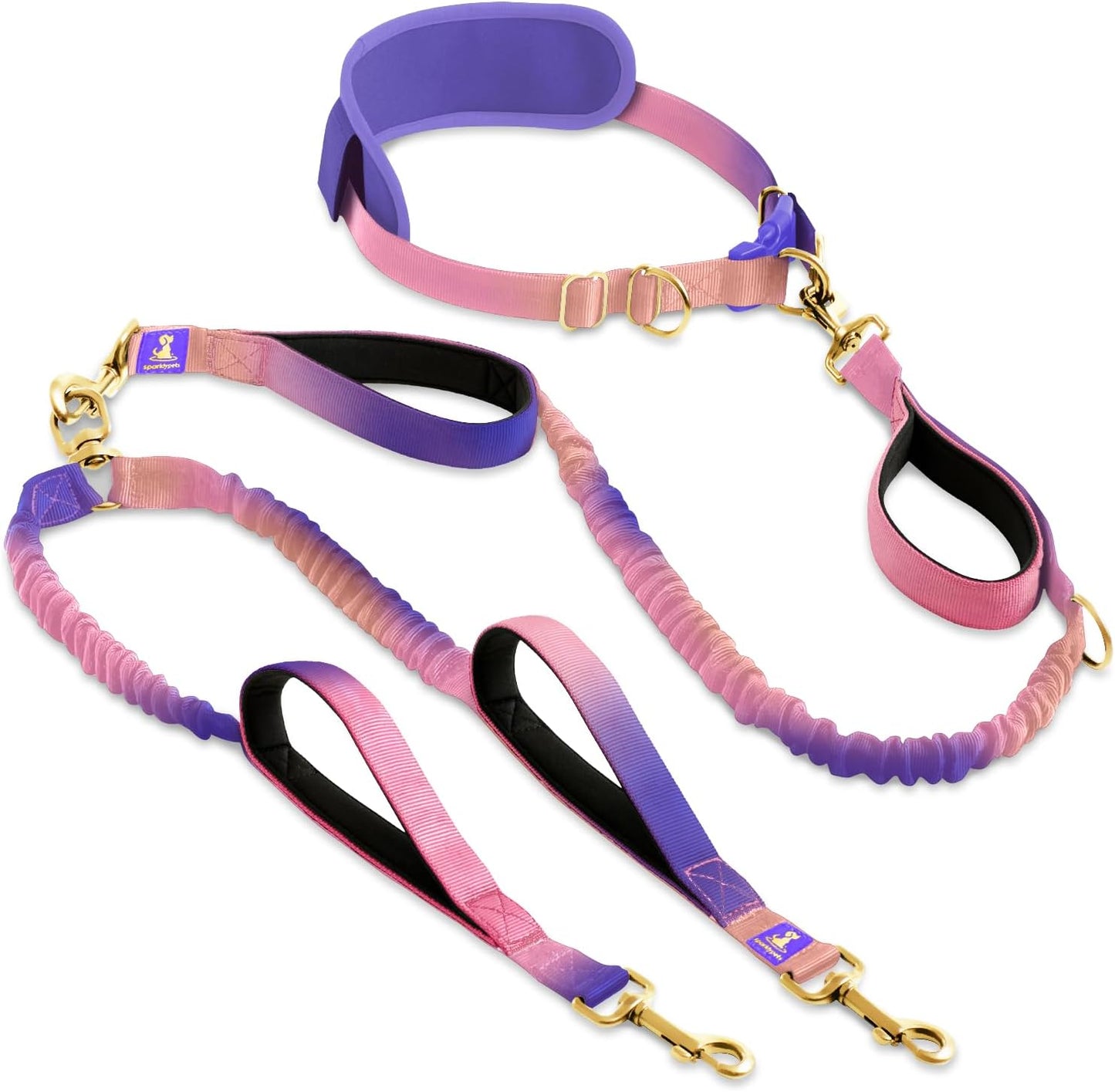 Hands Free Dual Dog Leash for Medium and Large Dogs - Pink